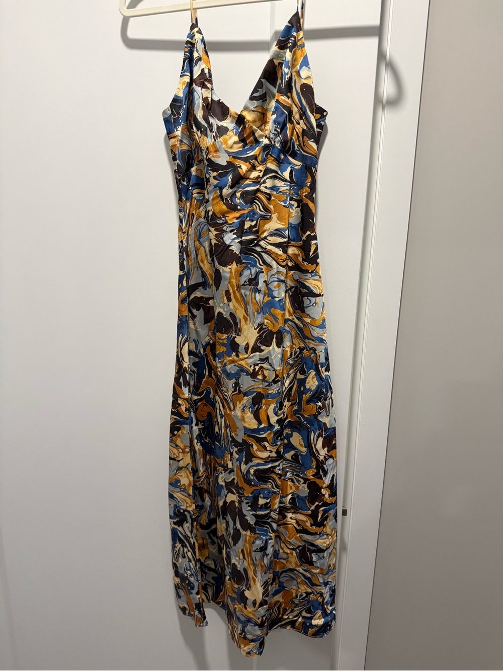 Abercrombie & Fitch Blue, Gold and Black Marble Slip Maxi Dress